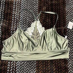 Aerie Sage Green Silk Bralette w/ Lace Details